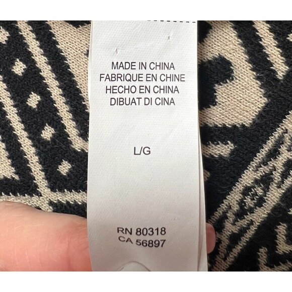 Lucky Brand Women Black / Beige Waterfall Wrap Open Cardigan Sweater Size Large - Picture 9 of 13